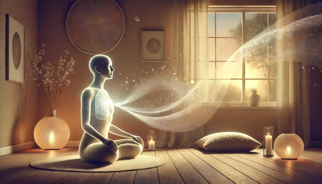 mindfullness fokus på åndedræt i et hyggeligt miljø