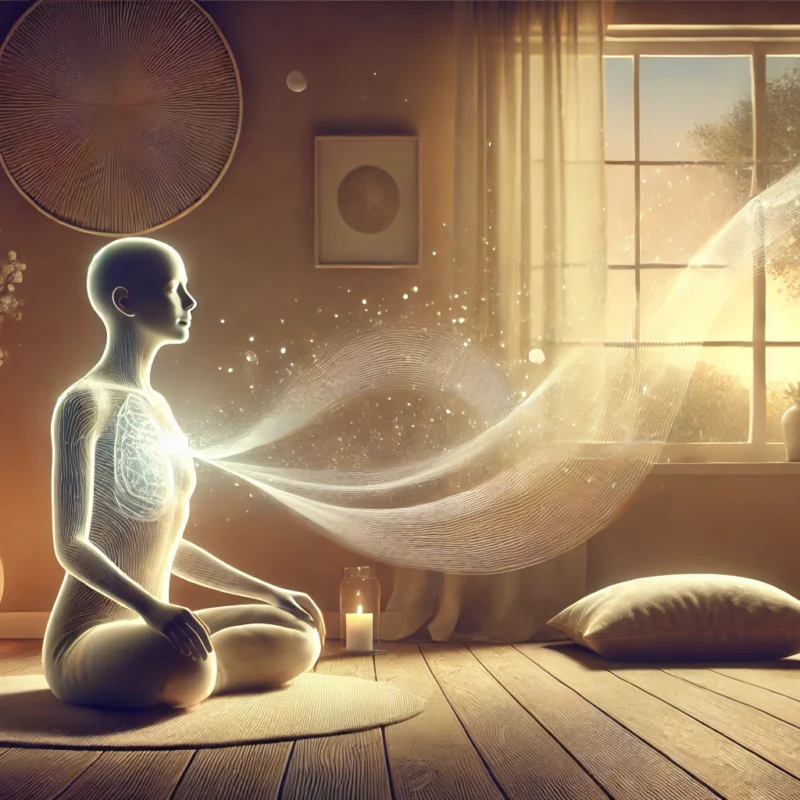 mindfullness fokus på åndedræt i et hyggeligt miljø