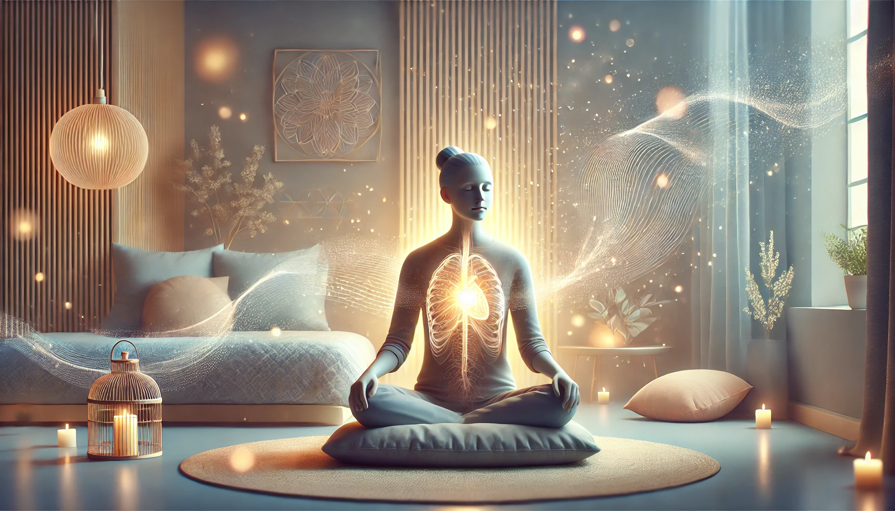 mindfullness fokus pÃ¥ Ã¥ndedrÃ¦t i et hyggeligt miljÃ¸ illustreret grafisk